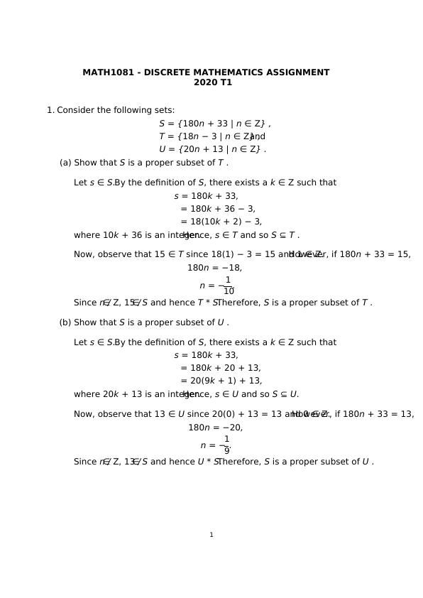 MATH1081 - Discrete Mathematics Assignment_1