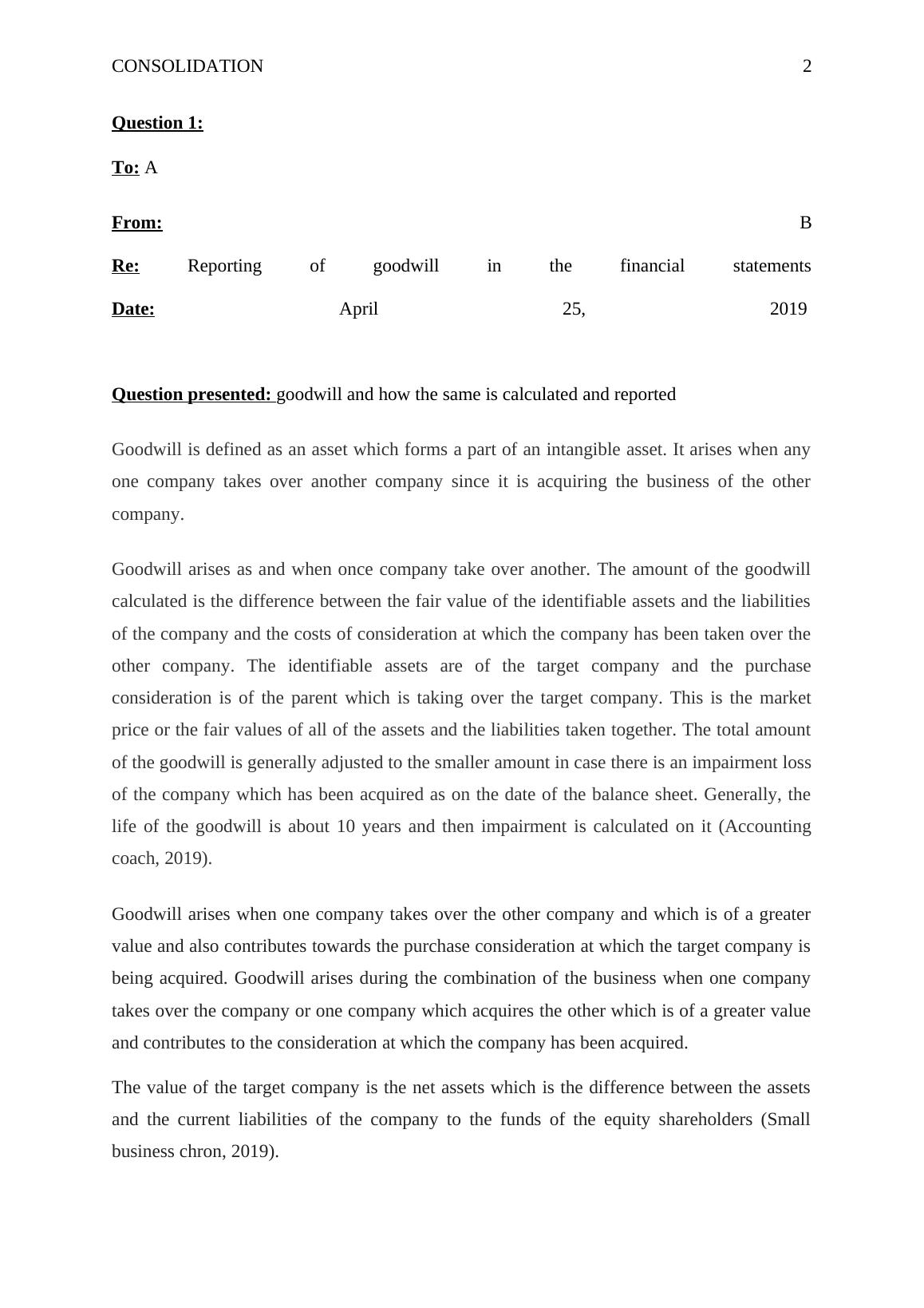 Goodwill Calculation in Financial Statements