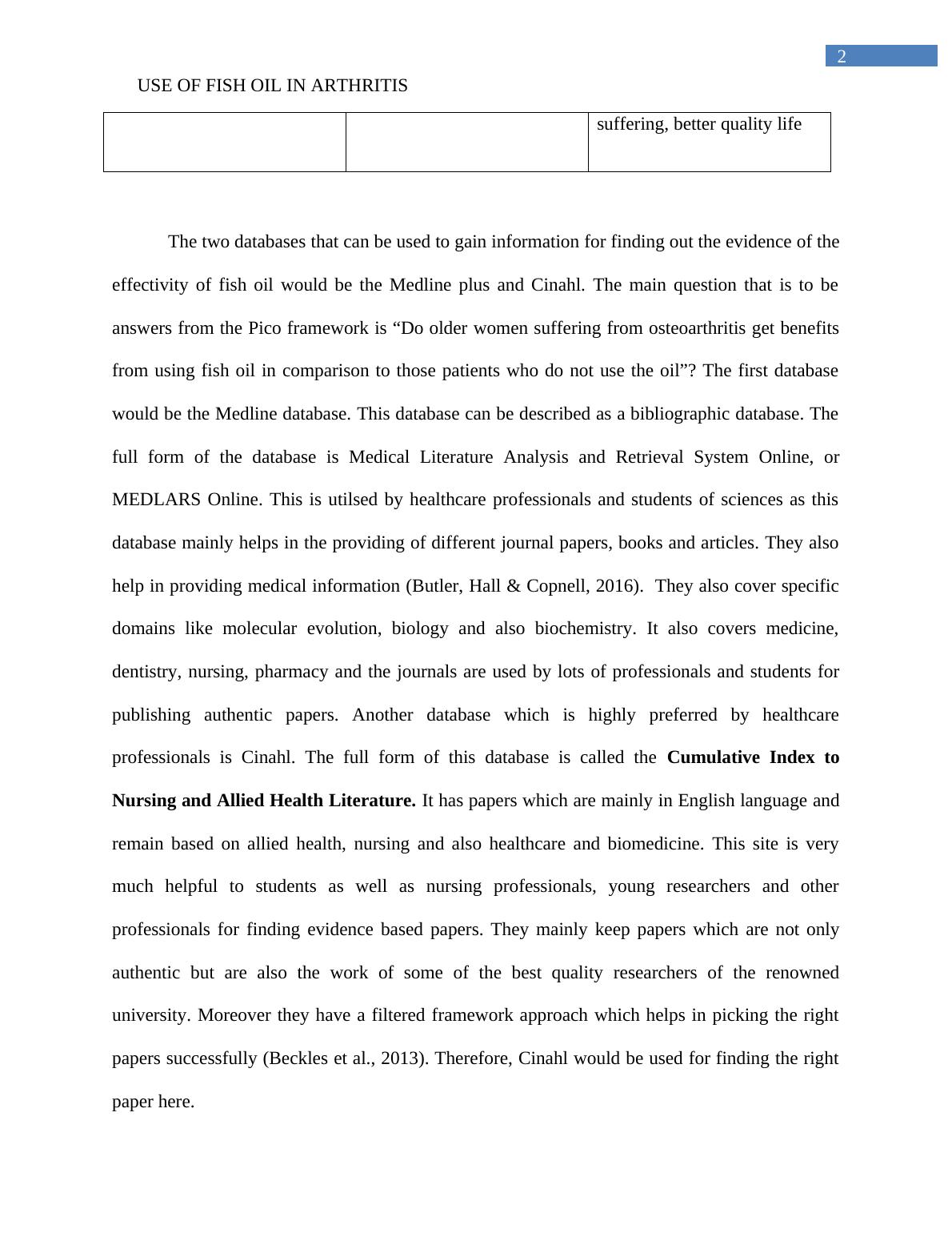 Use Of Fish Oil In Arthritis Assignment
