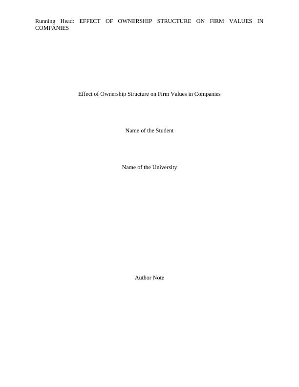 Effect of Ownership Structure on Firm Values - FINA8004_1