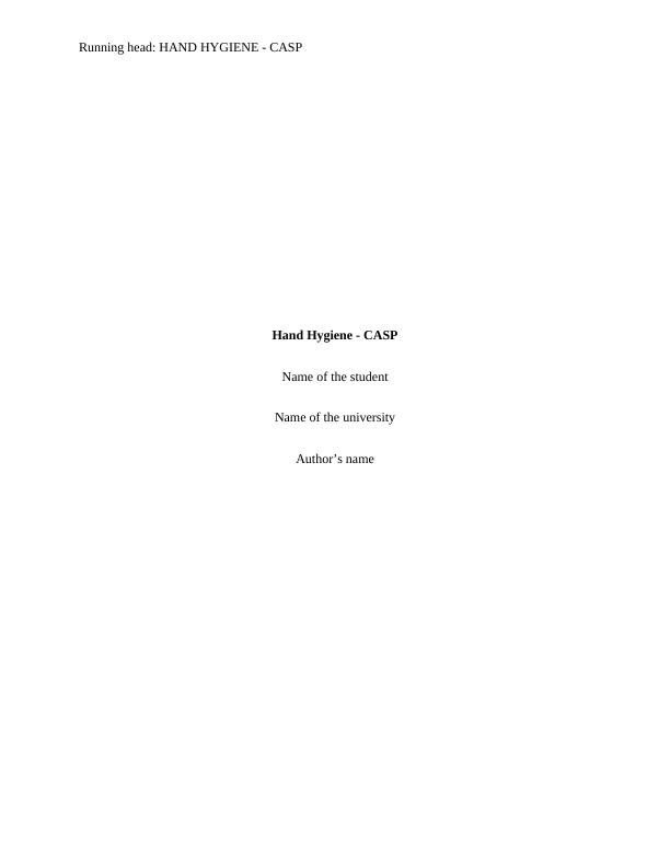 Hand Hygiene Literature Review 2022