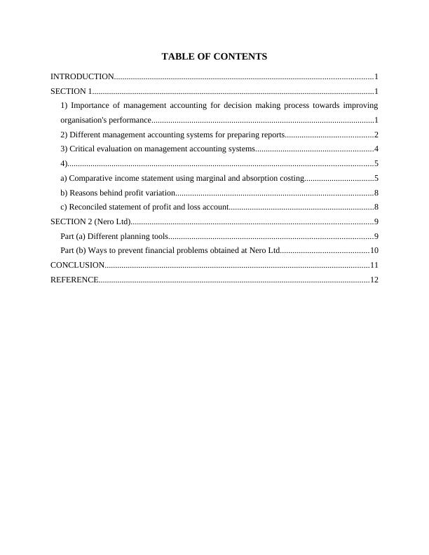 Managing Management Accounting Table of Contents