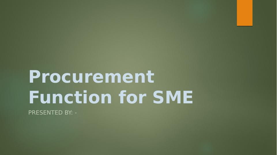 Procurement Function for SME  Assignment  2022_1