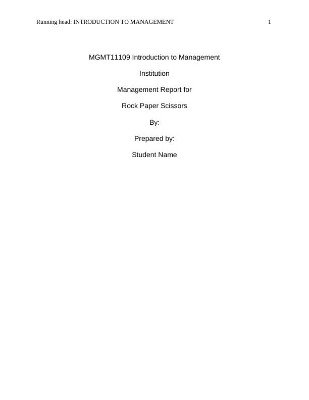 MGMT11109 Introduction to Management Report_1