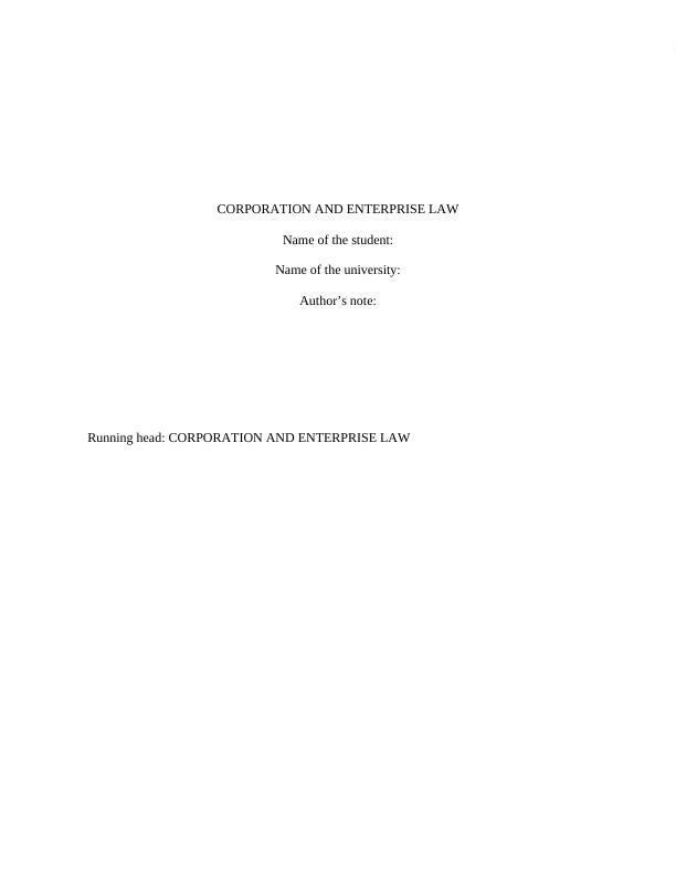 Corporation and Enterprise Law | Question and Application_1