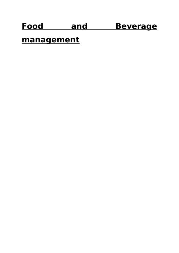 Food and Beverage Management Assignment 2022_1