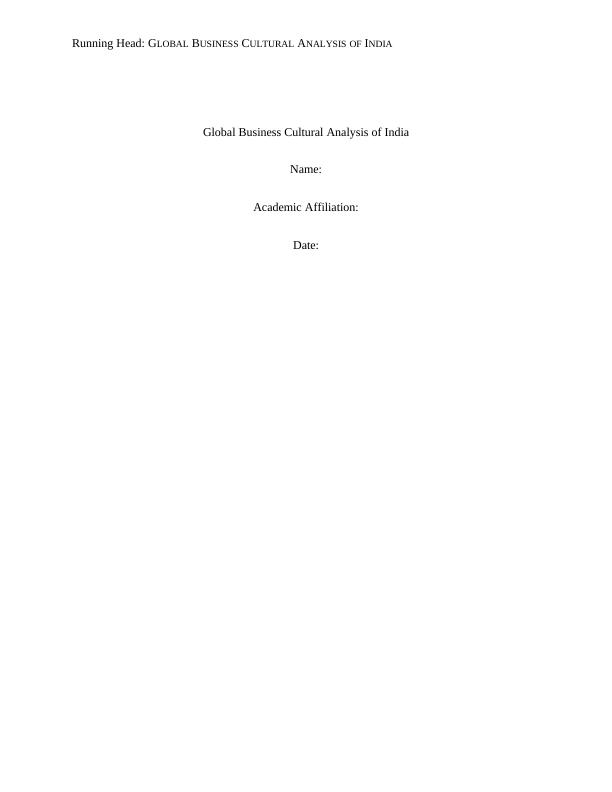 Global Business Cultural Analysis of India_1