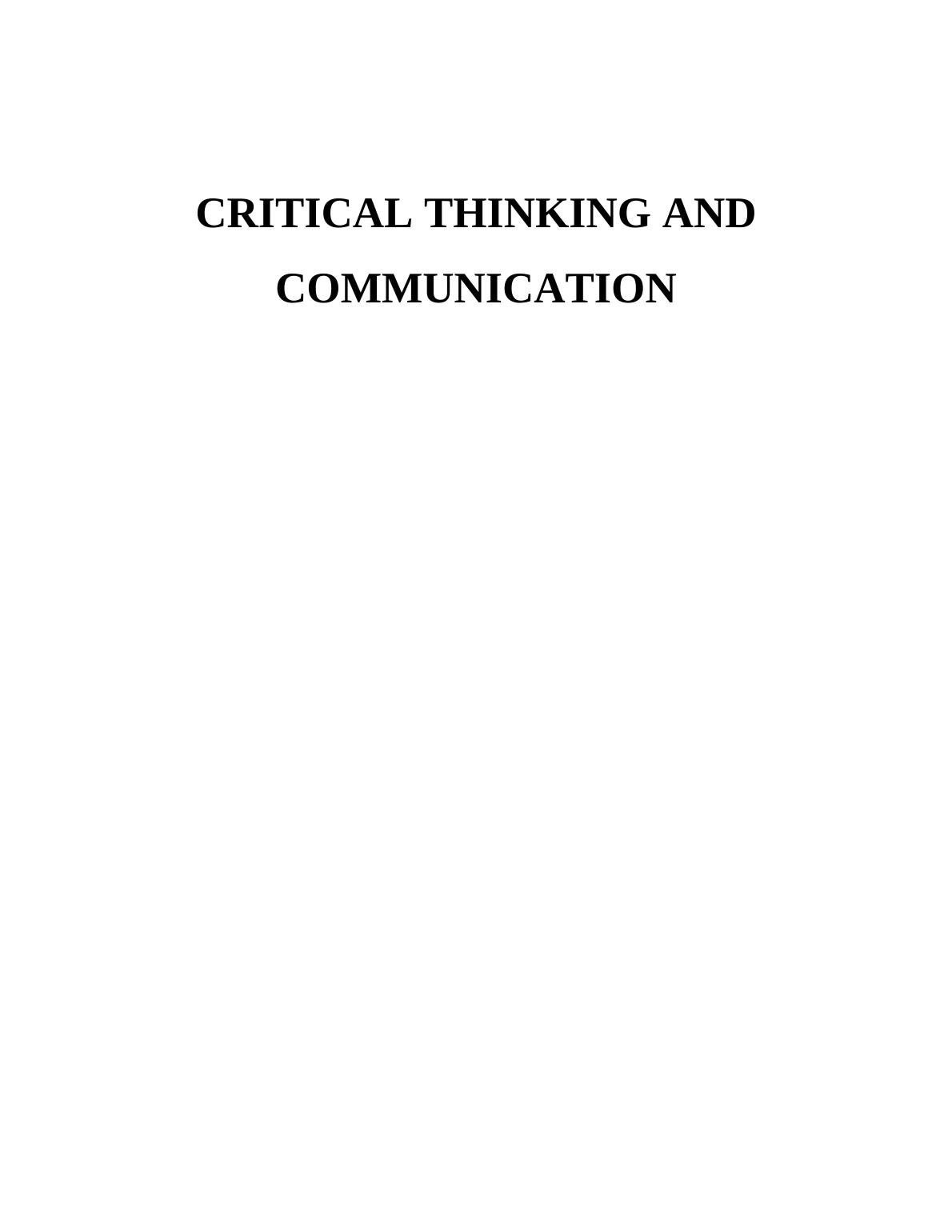 critical thinking and communication pdf