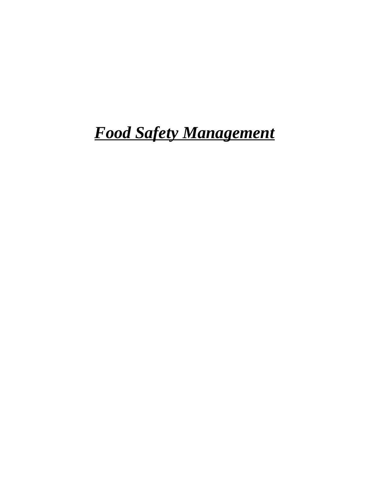 Food Safety Management : Assignment Saample_1