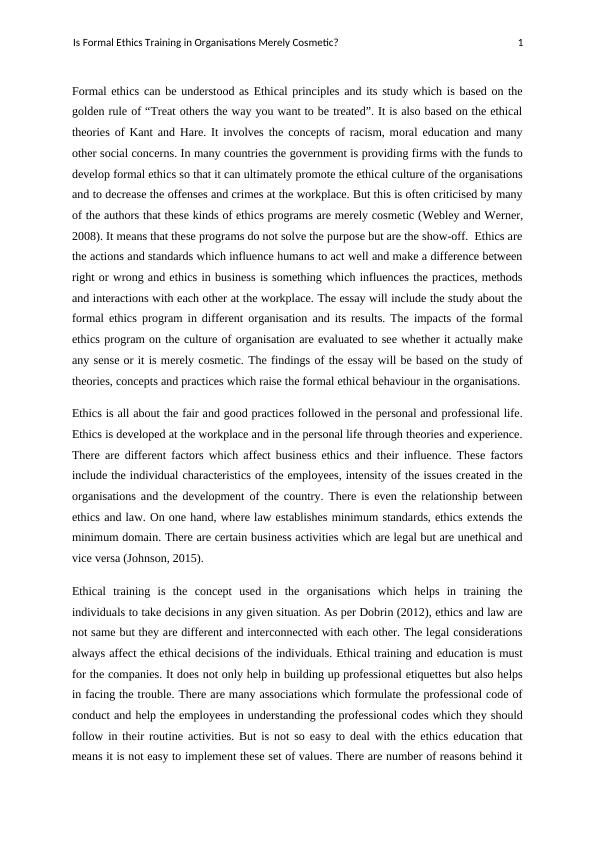 BUSM 4403- Essay on Formal Ethics Program_2