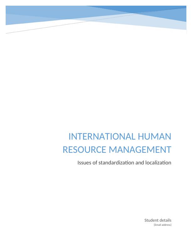 International Human Resource Management Issues of standardization and localization_2