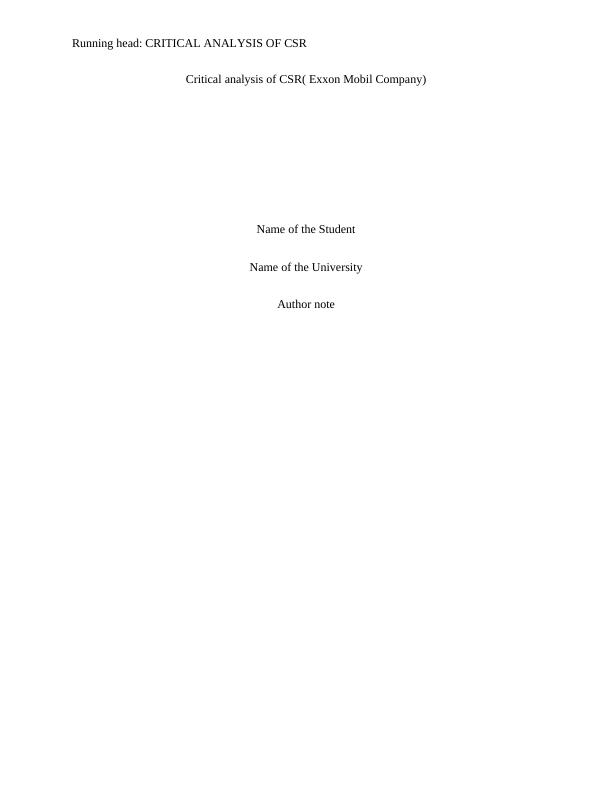 Report on Critical Analysis of CSR - Exxon Mobil Company_1