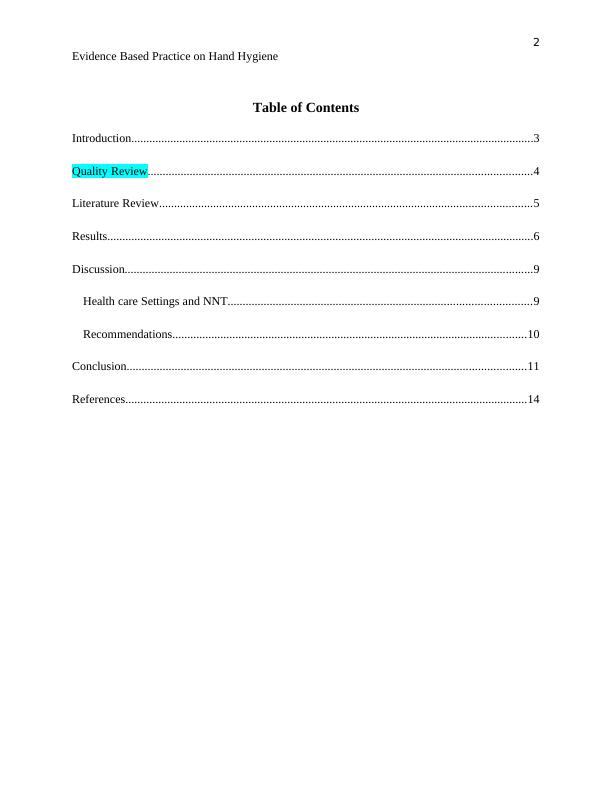 Evidence Based Practice on Hand Hygiene