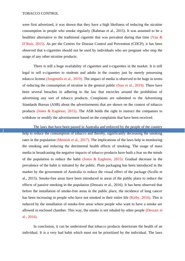 Australian Law for Tobacco Control Essay 2022