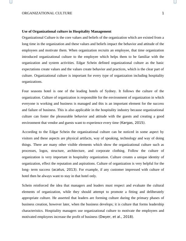 Use of Organizational culture in Hospitality Management_2