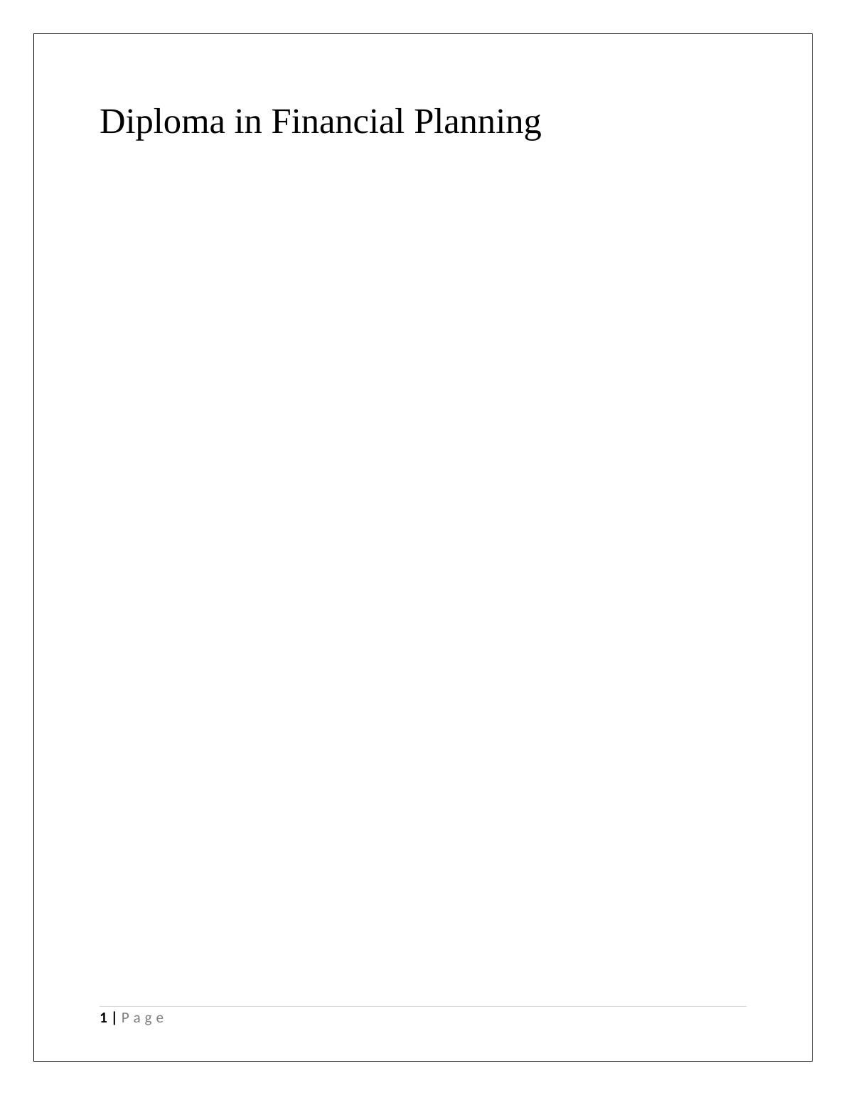 Diploma in Financial Planning Discussion 2022