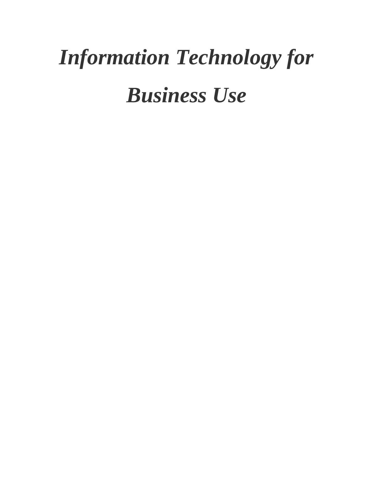 Information Technology for Business : Assignment_1