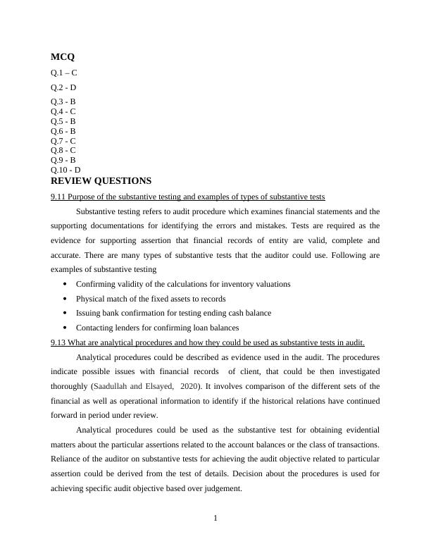 Substantive Testing And Analytical Procedures In Audit - Desklib