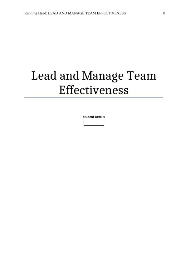 BSBWOR502 Assignment on Lead and Manage Team Effectiveness_1