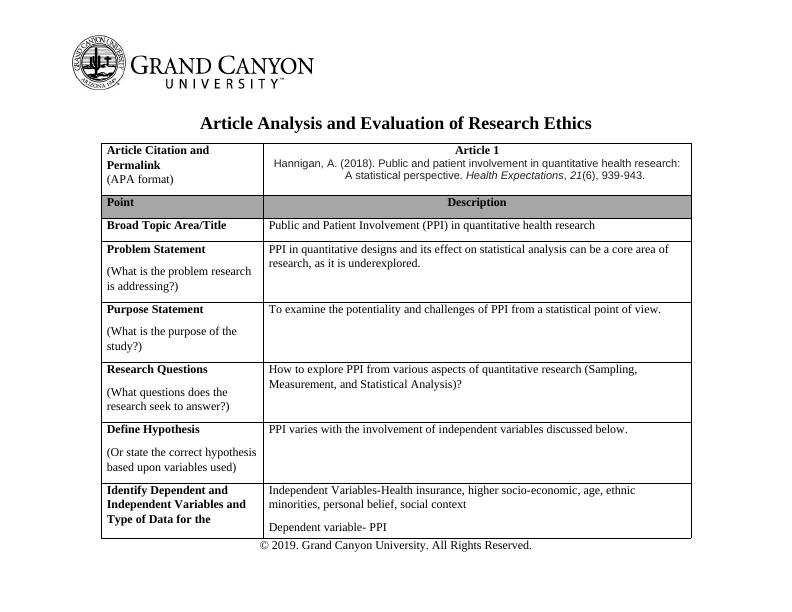 Article Analysis and Evaluation of Research Ethics Assignment 2022_1