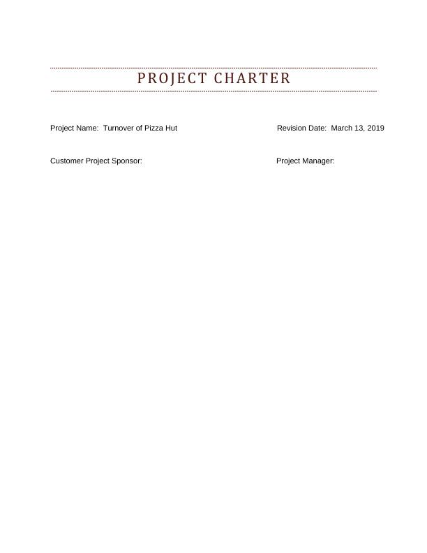 Project Charter for Turnover of Pizza Hut_1