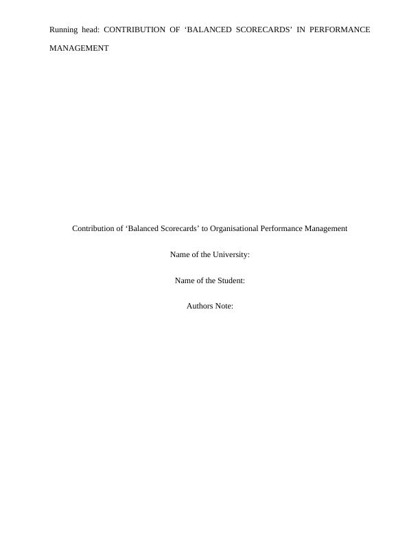 Contribution of ‘Balanced Scorecards’ to Organisational Performance Management_1