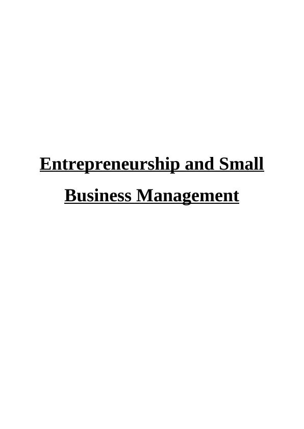 Entrepreneurship and Small Business Management : Project_1