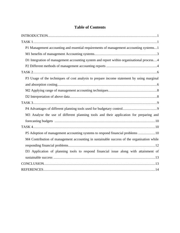 unit 5 management accounting assignment sample