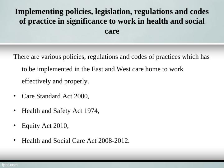Implementing policies, legislation, regulations and codes of practice in health and social care_2