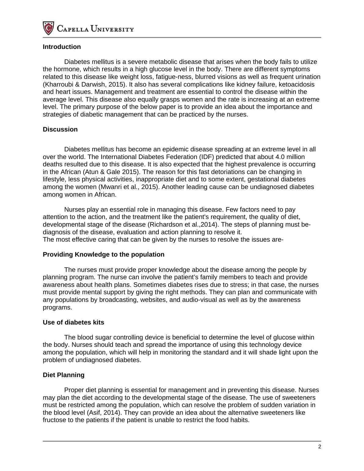 Nursing Treatment Plans for Diabetes Mellitus