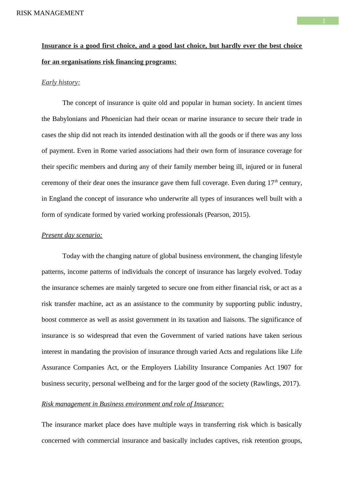 Concept of Insurance Risk Management