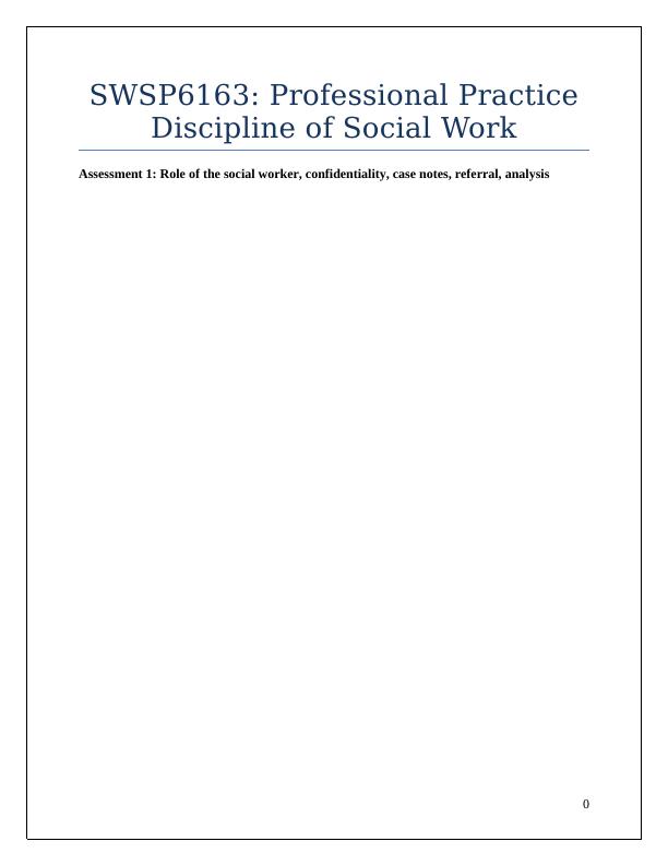 Assessment: Professional Practice Discipline of Social Work_1