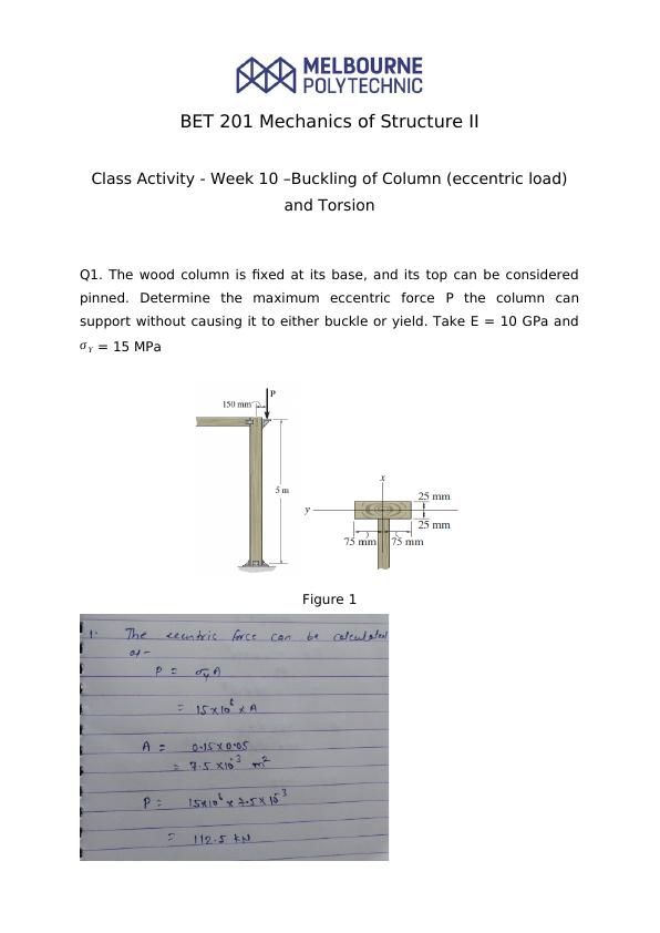 BET 201 Assignment on Mechanics of Structure_1