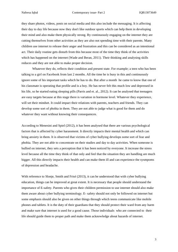 Literature review of Cyber Bullying : Essay_3