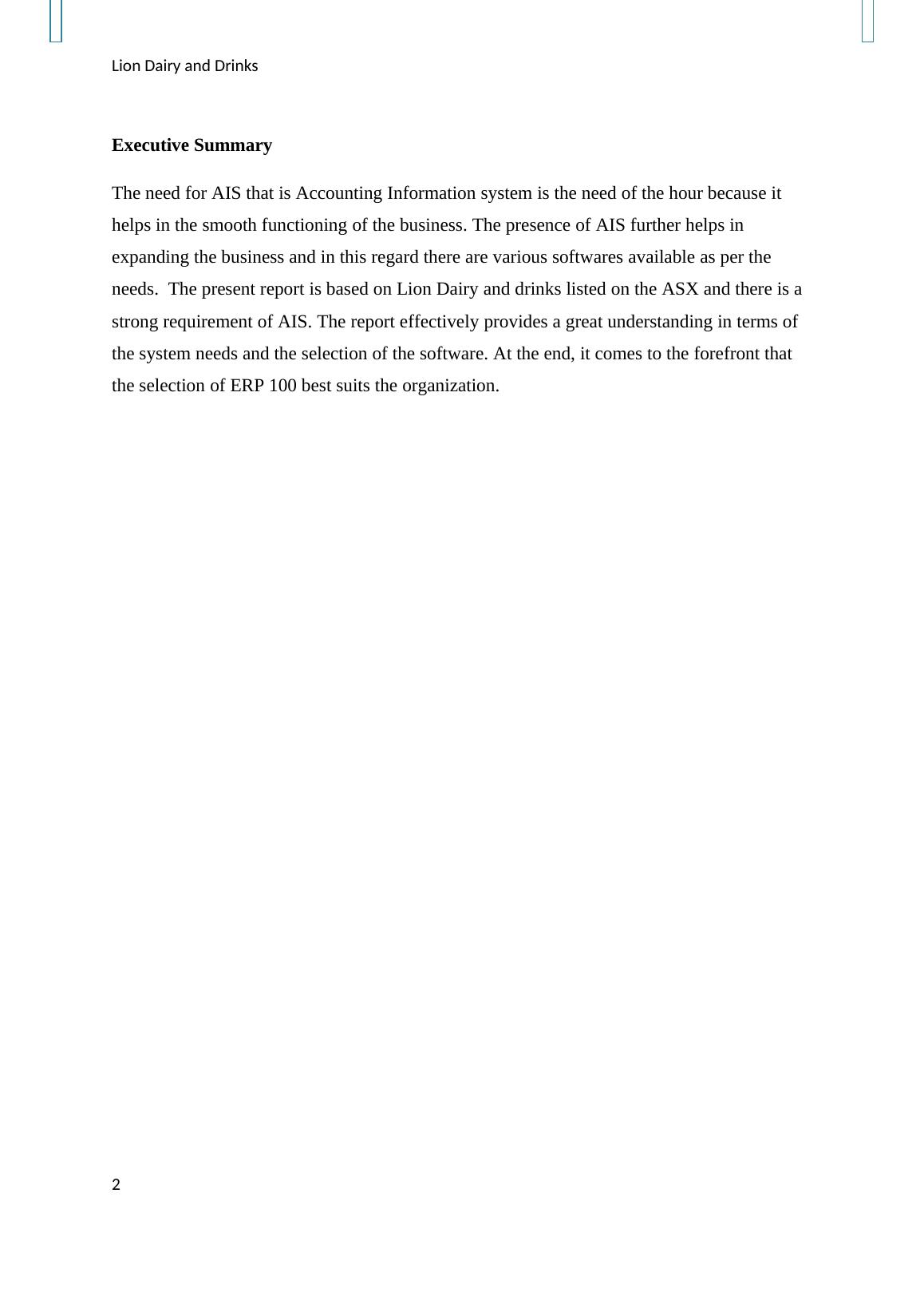 Accounting Information System for Lion Dairy and Drinks