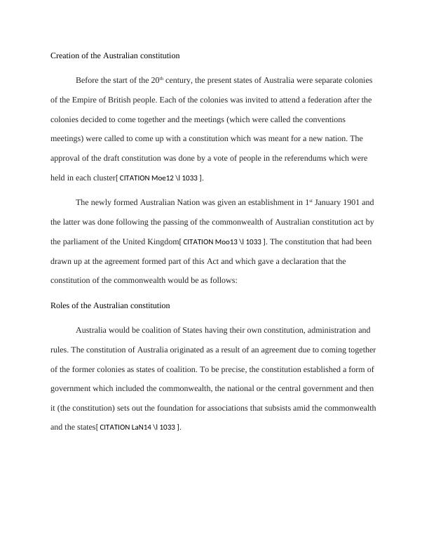 Assignment on Creation of the Australian Constitution_1