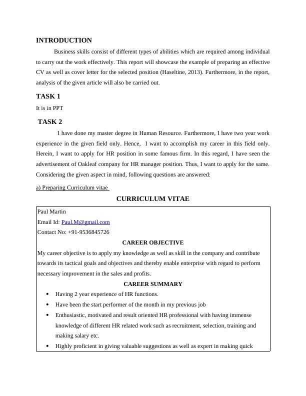 Resume Writing  Assignment_3