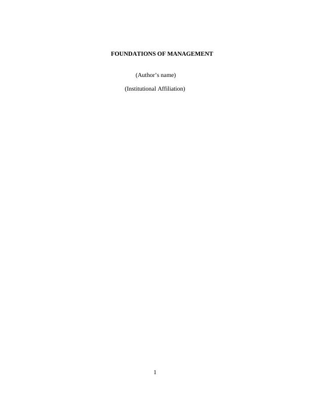 Foundations Of Management | Report - MGMT101_1