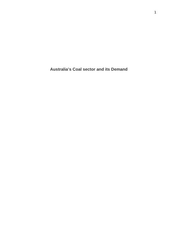 Australia Coal sector and Its Demand Assignment_1