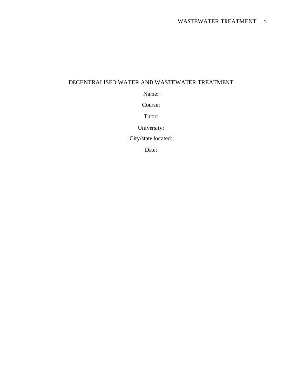 Decentralised Water and Wastewater Treatment in Kuwait