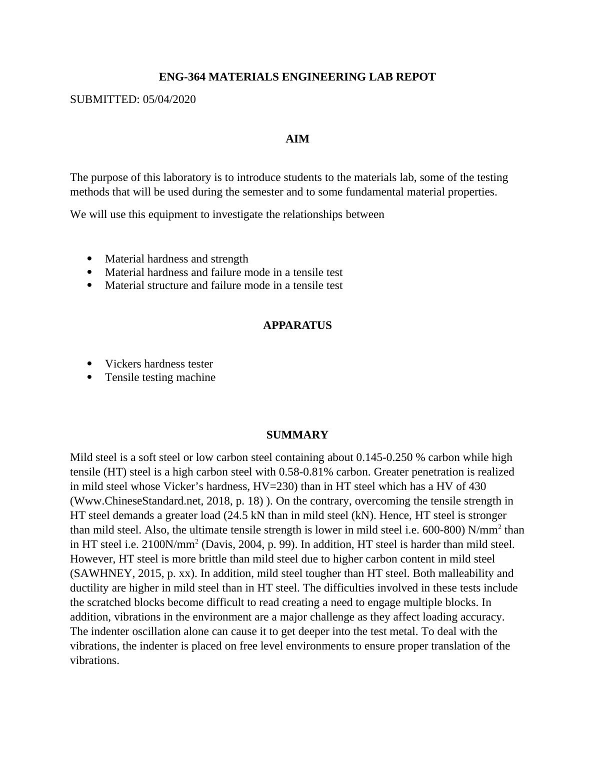 ENG364 Materials Engineering Lab Report