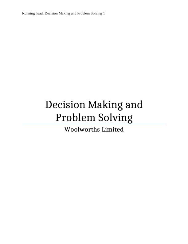 Decision Making and Problem Solving | Woolworth_1