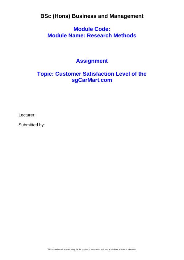Customer Satisfaction Level of the sgCarMart.com | Assignment_1