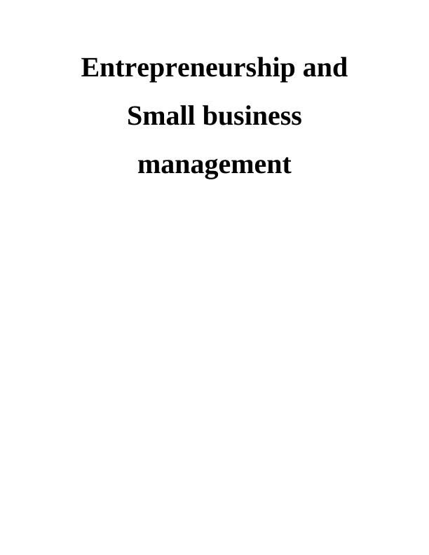 Entrepreneurship & Small Business Management | Assignment Solution_1