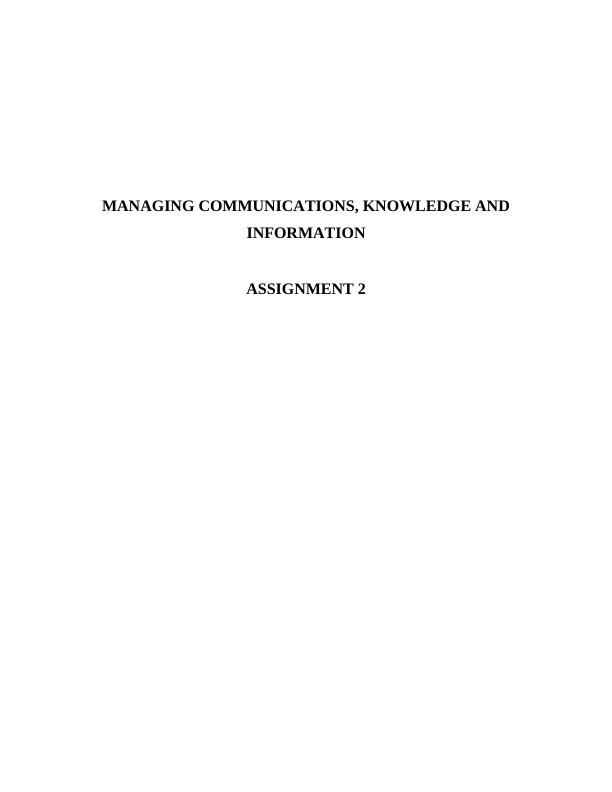 MANAGING COMMUNICATIONS, KNOWLEDGE AND INFORMATION ASSIGNMENT 2 TABLE OF CONTENTS_1