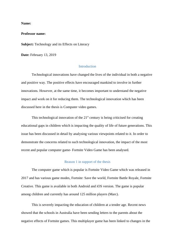 Technology and its Effects on Literacy | Assignment_1