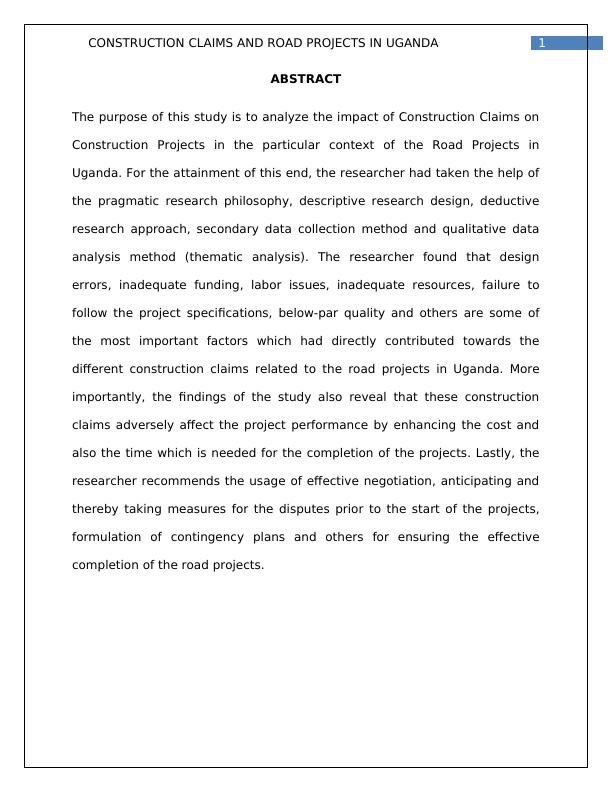 The Impact of Construction Claims on Construction Projects: A Case Study of Road Projects in Uganda_2