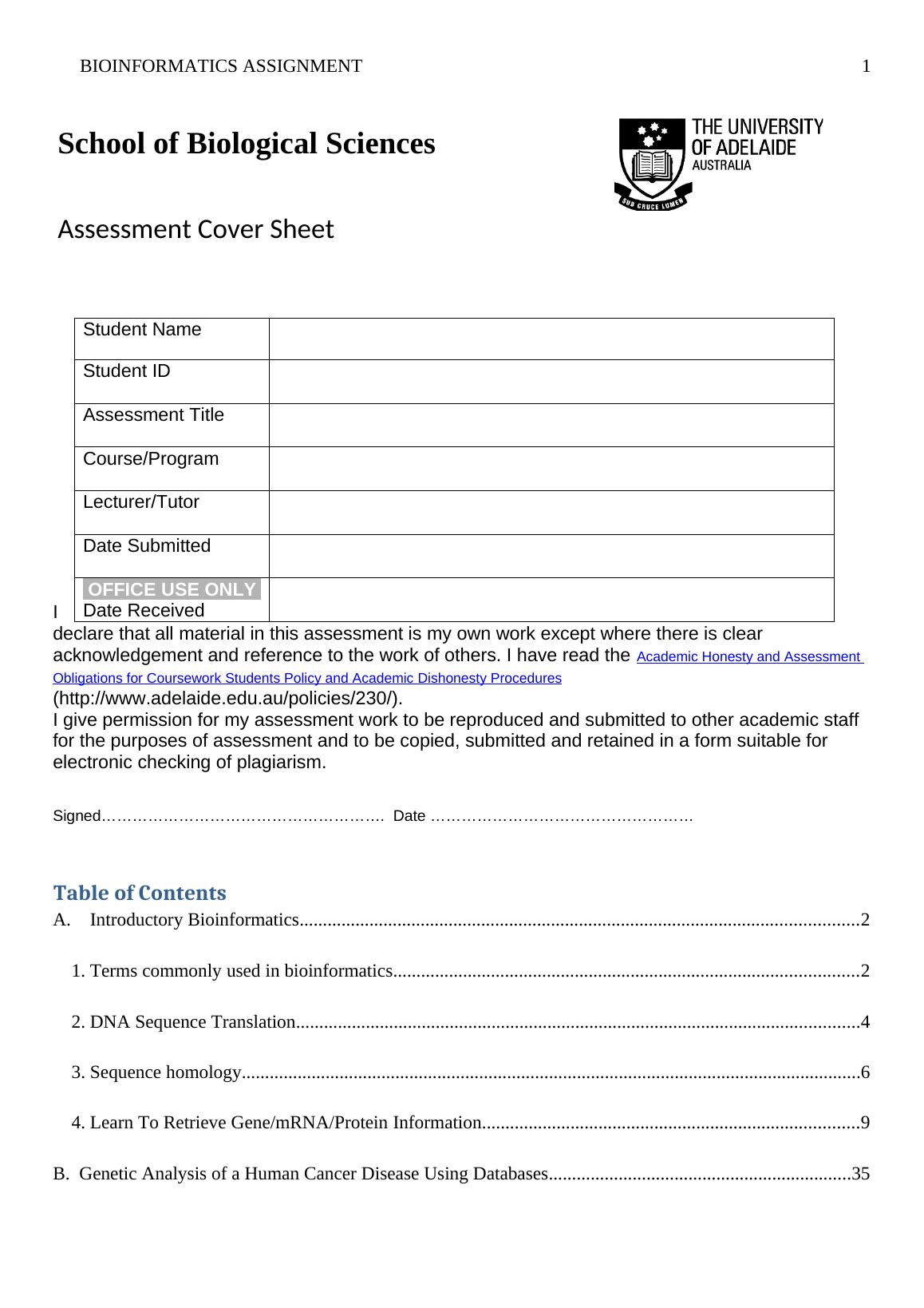 Bioinformatics  Assignment Sample_1