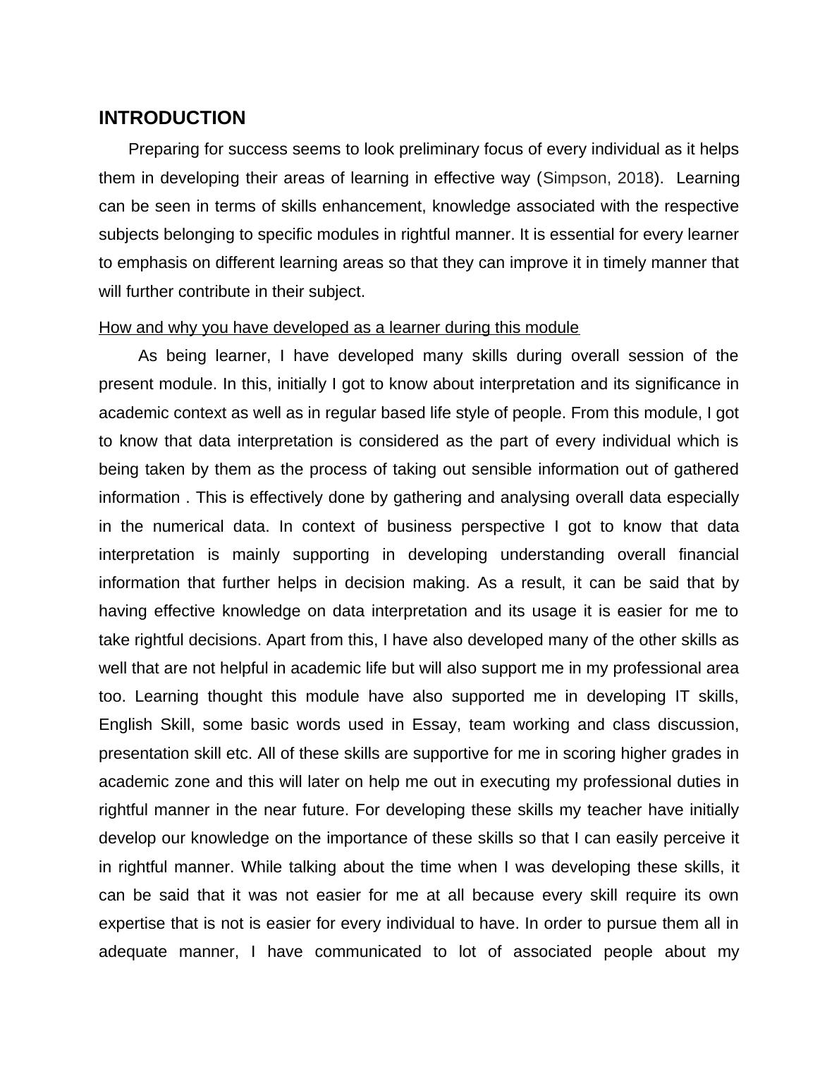 reflective essay on academic development