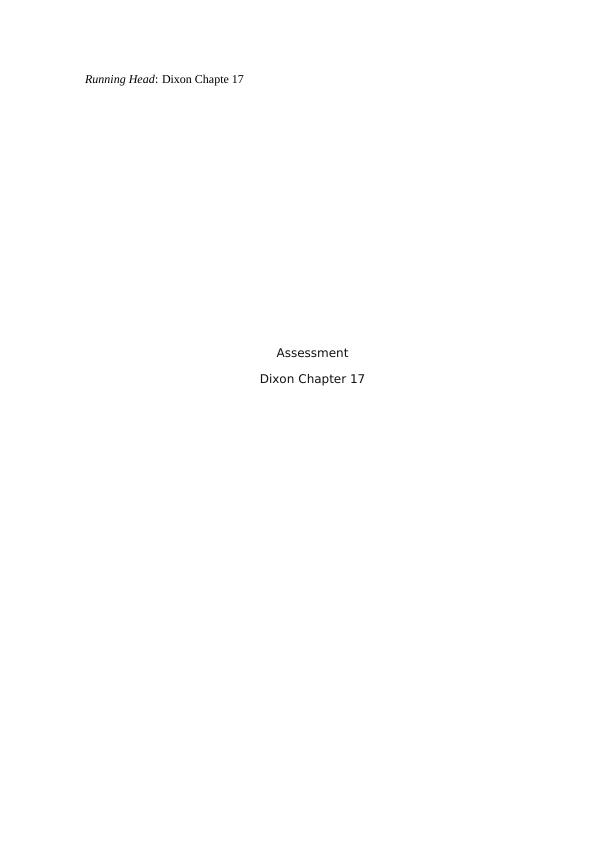 Assessment - Dixon Chapter 17 | Assignment_1